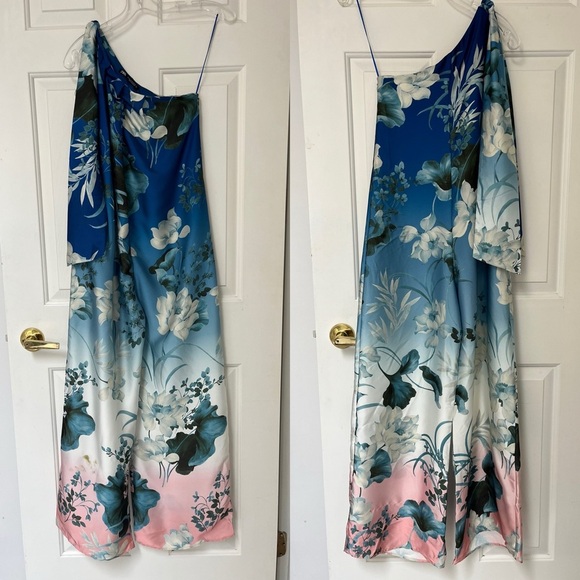 NWT ZARA Blue Floral One-Shoulder Wide Leg Jumpsuit XS - Picture 7 of 16